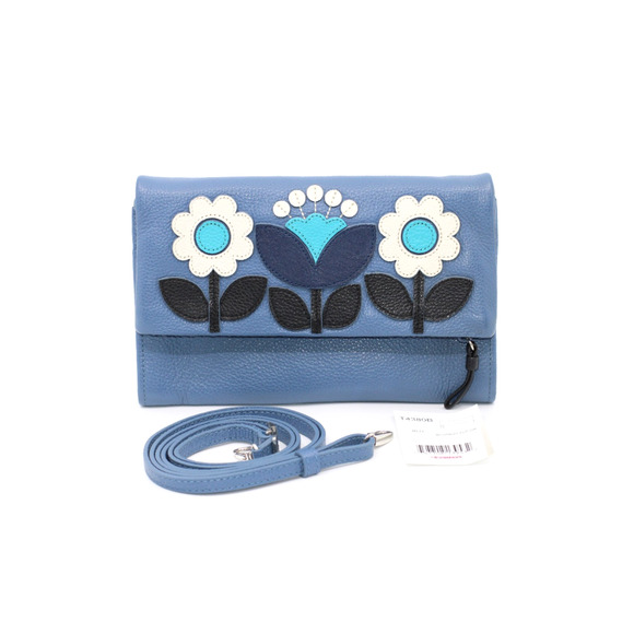 B2 New BRIGHTON Flap Organizer Crossbody Blue Floral Motif Patch Bag Wallet $230 - Picture 1 of 4